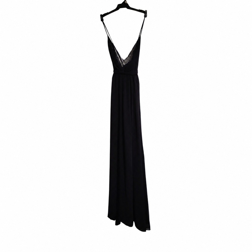 Luxxel Black Lace Trim Deep V-Neck Maxi Dress Cross Back Straps Small LD4733 - Picture 2 of 9